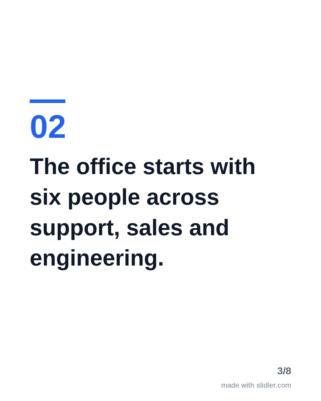 The office starts with six people across support, sales and engineering.