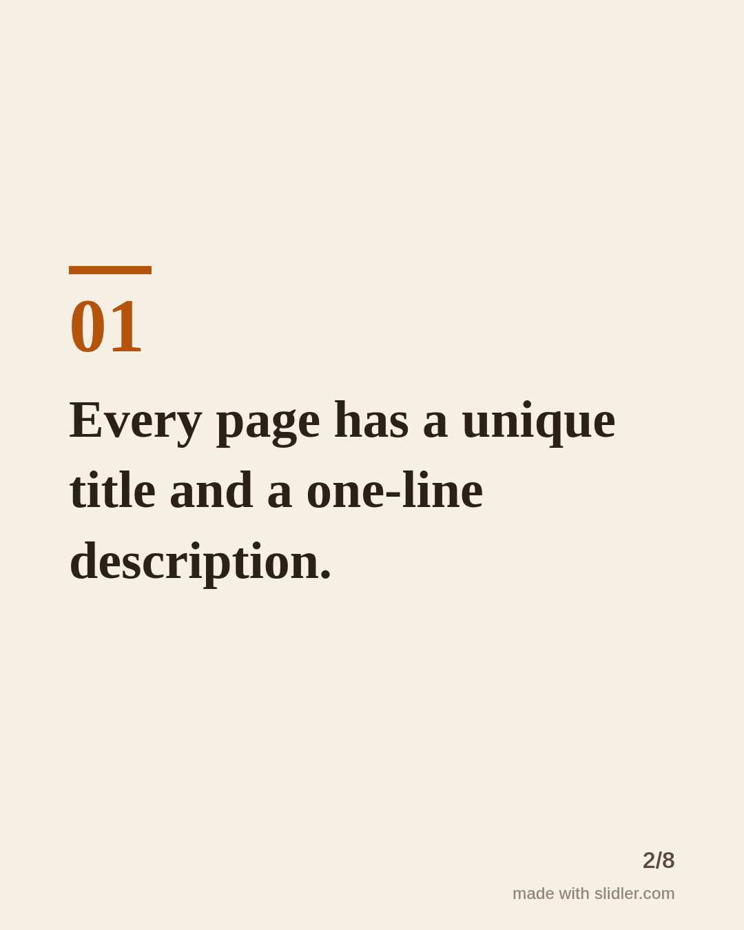 Every page has a unique title and a one-line description.