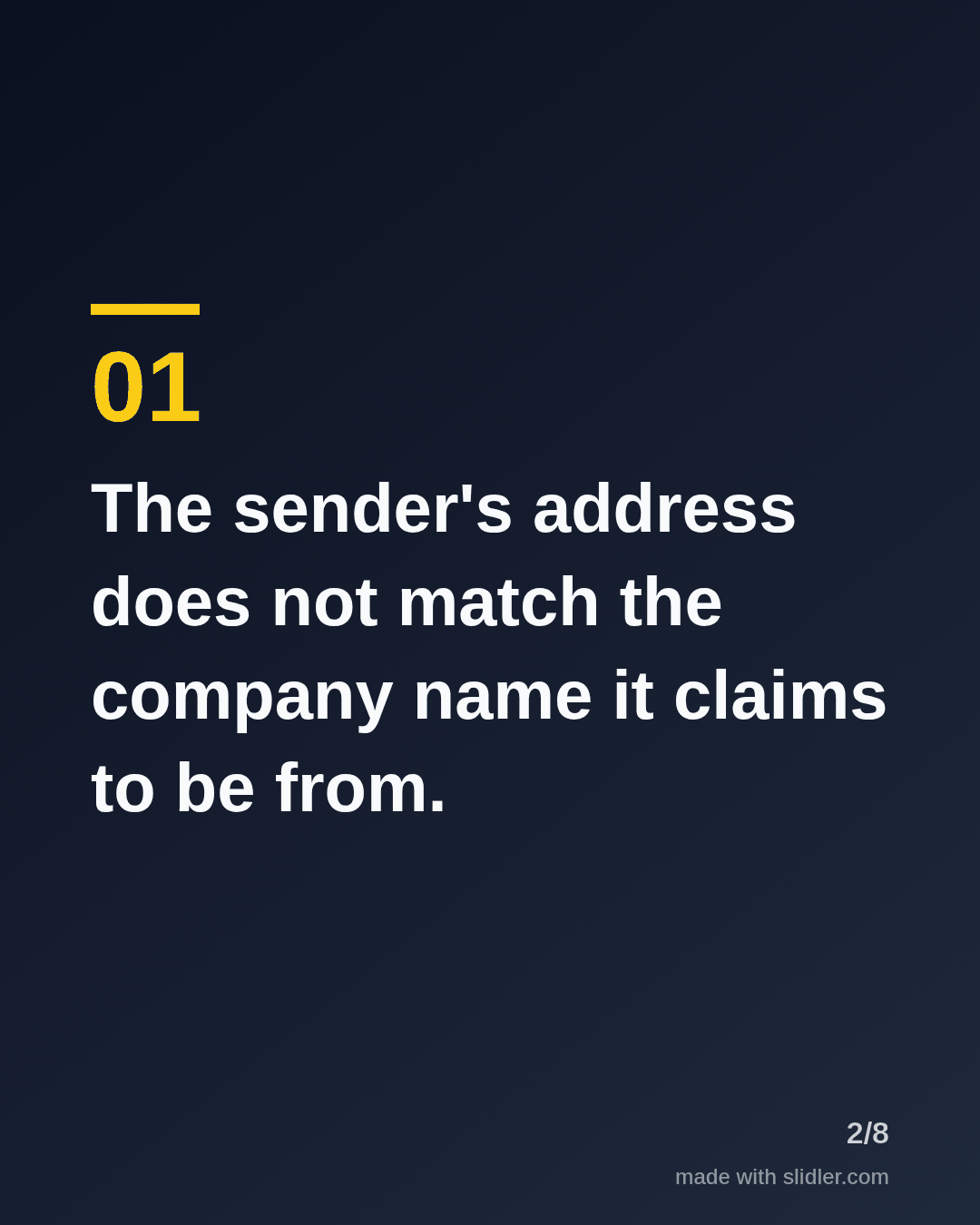 The sender's address does not match the company name it claims to be from.