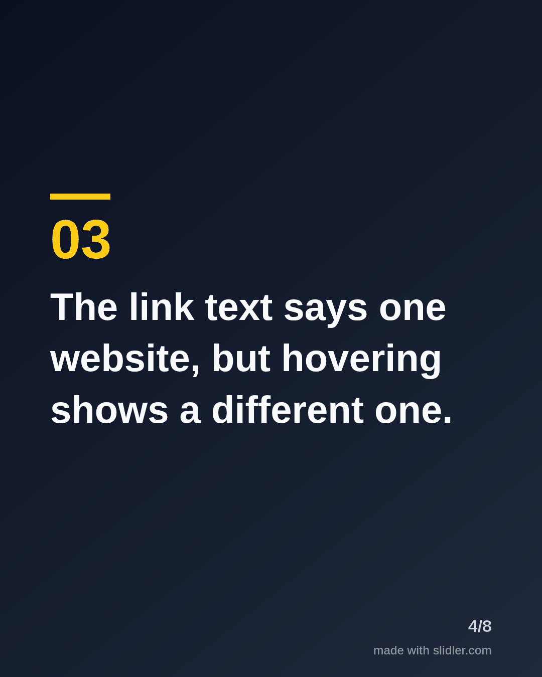 The link text says one website, but hovering shows a different one.