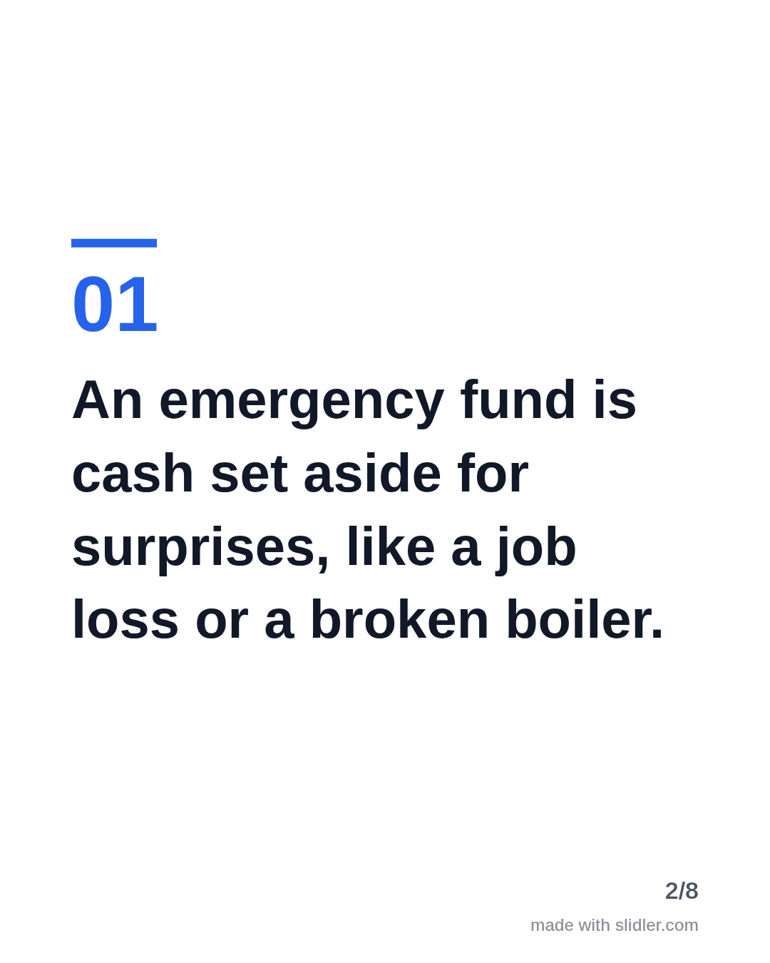 An emergency fund is cash set aside for surprises, like a job loss or a broken boiler.