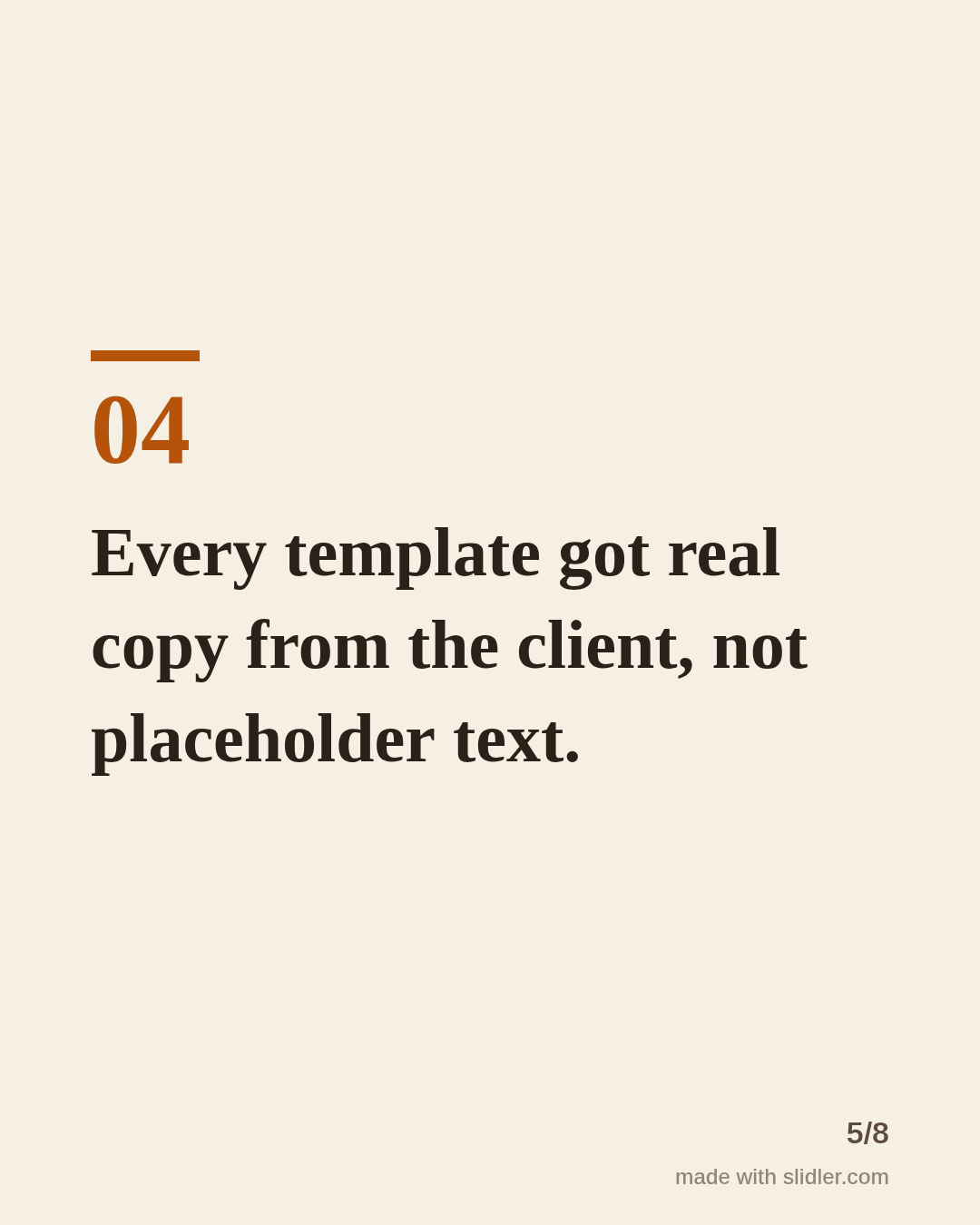 Every template got real copy from the client, not placeholder text.