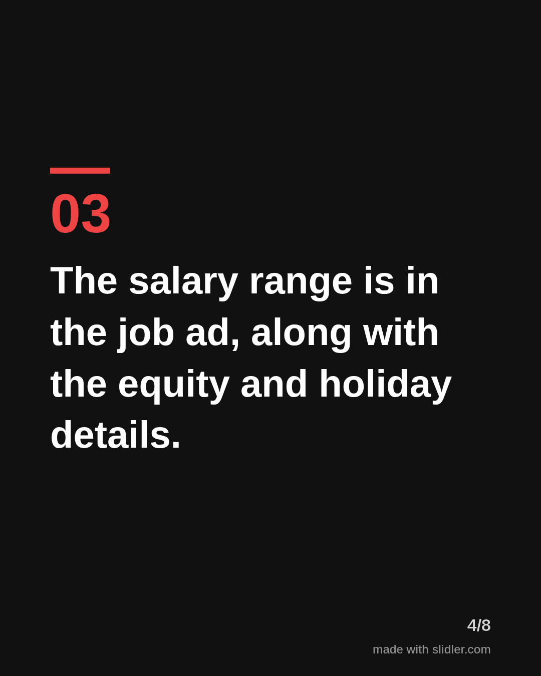 The salary range is in the job ad, along with the equity and holiday details.