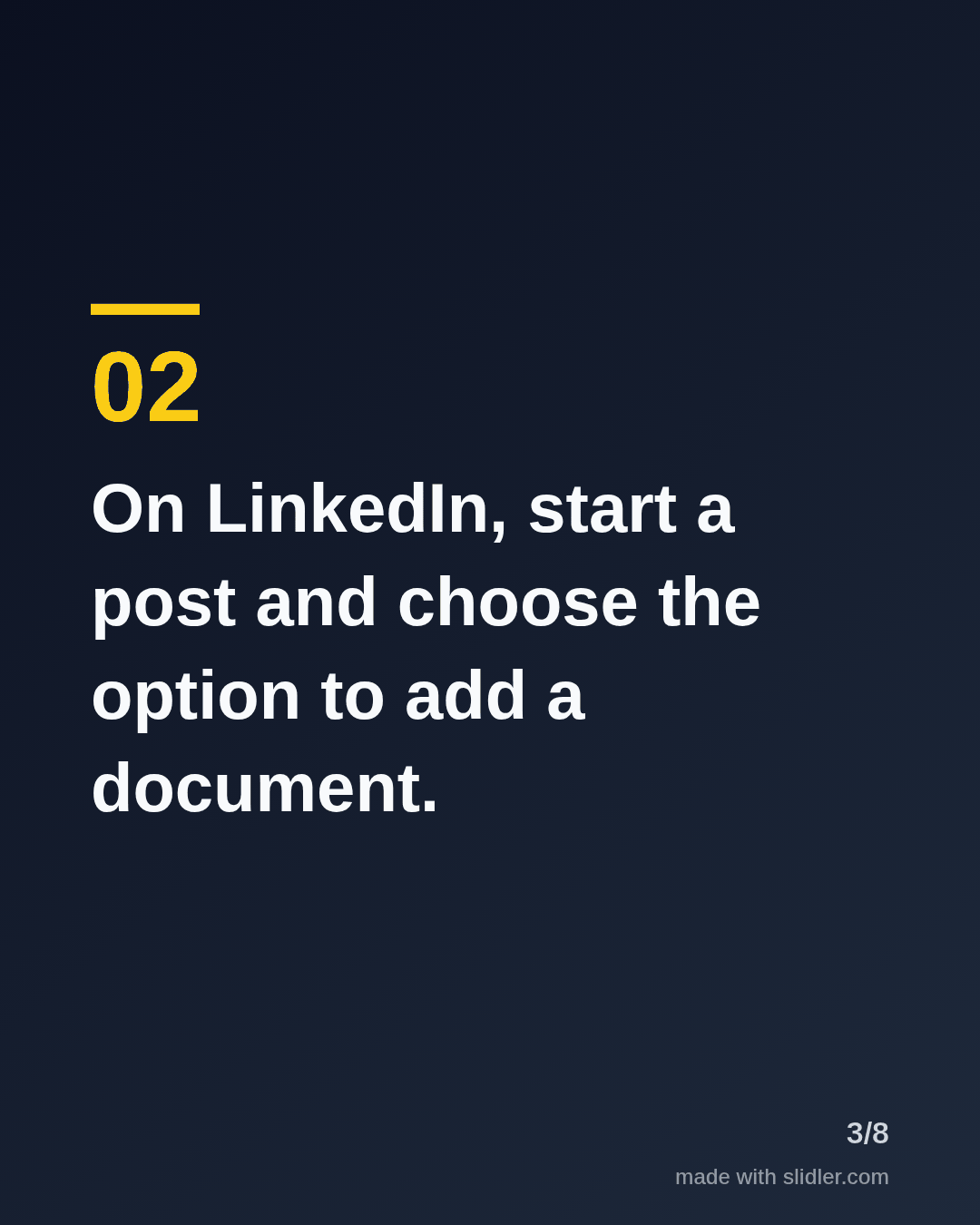 On LinkedIn, start a post and choose the option to add a document.
