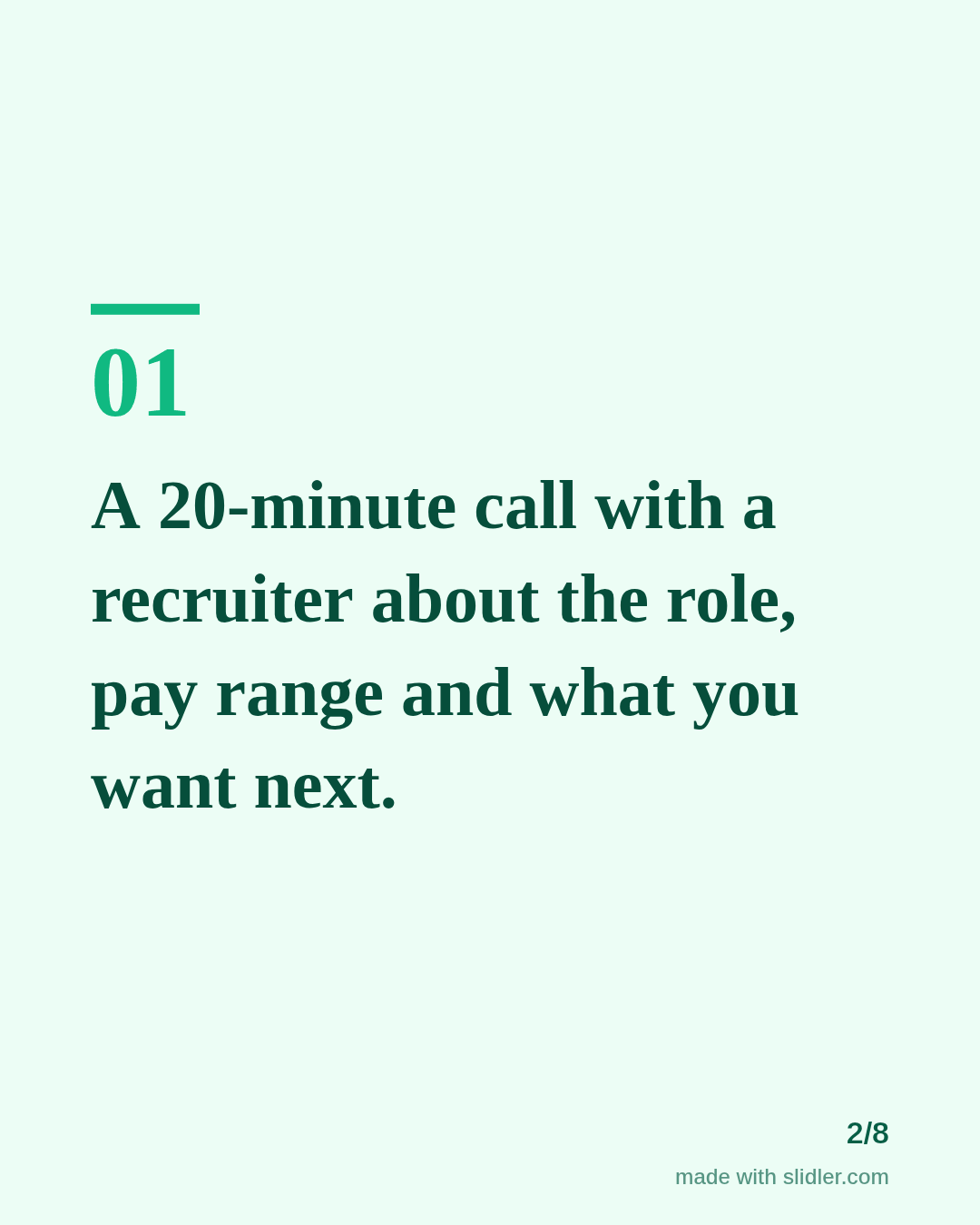 A 20-minute call with a recruiter about the role, pay range and what you want next.