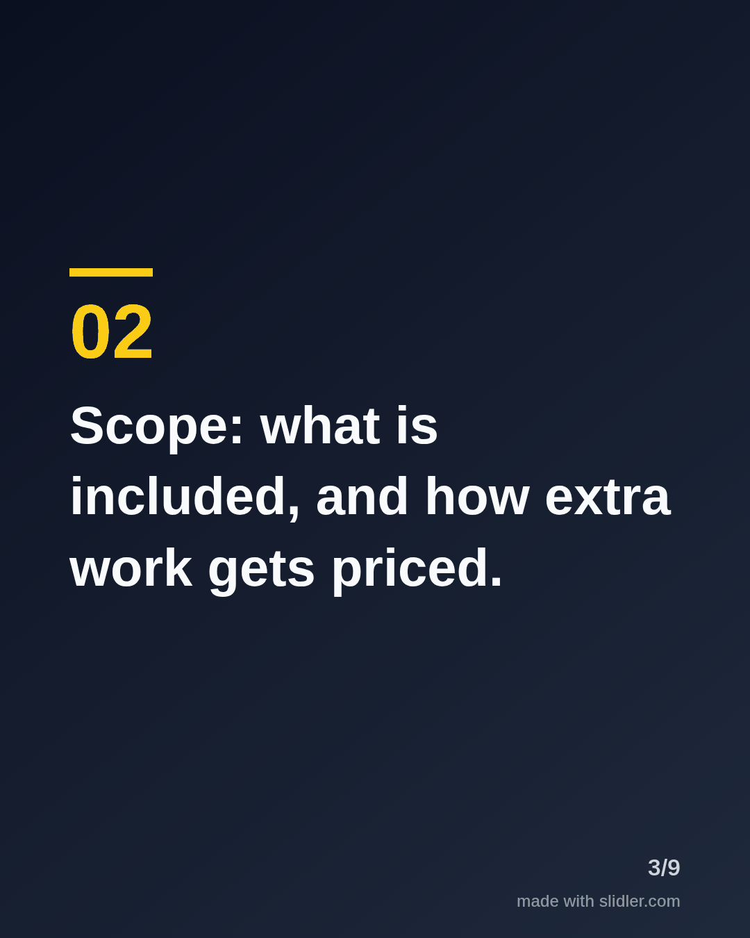 Scope: what is included, and how extra work gets priced.