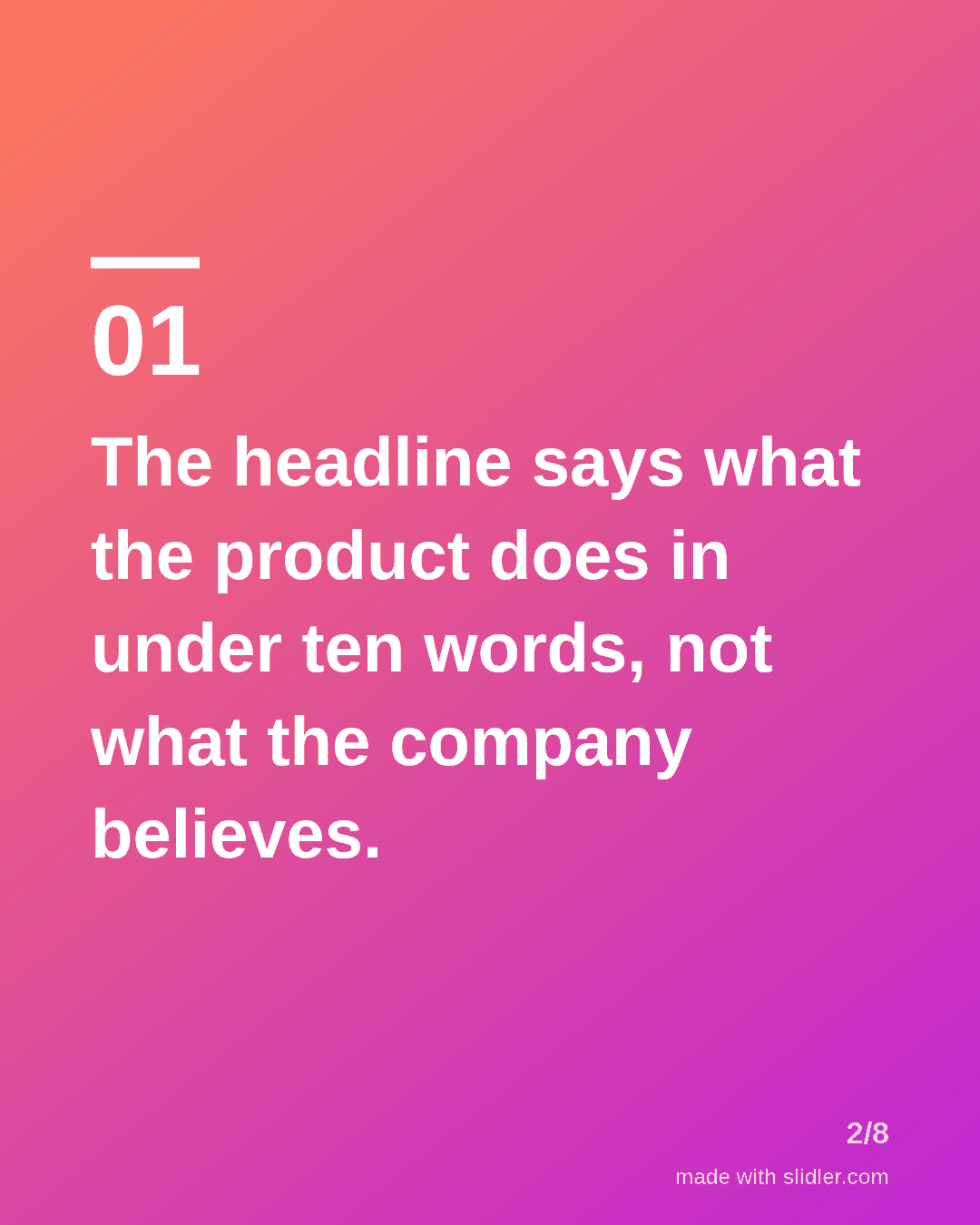 The headline says what the product does in under ten words, not what the company believes.