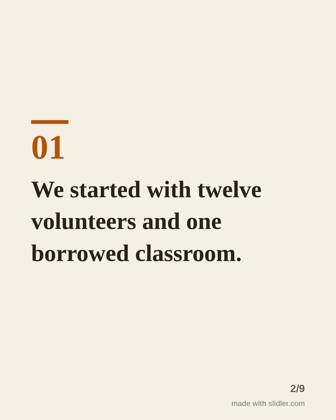 We started with twelve volunteers and one borrowed classroom.