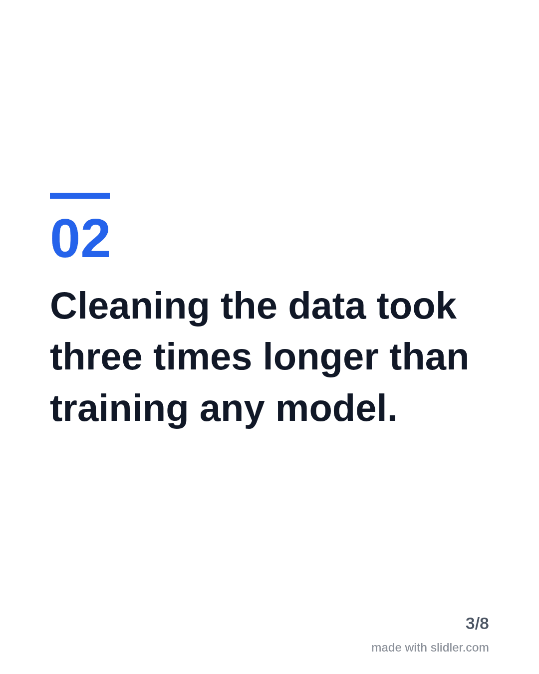 Cleaning the data took three times longer than training any model.