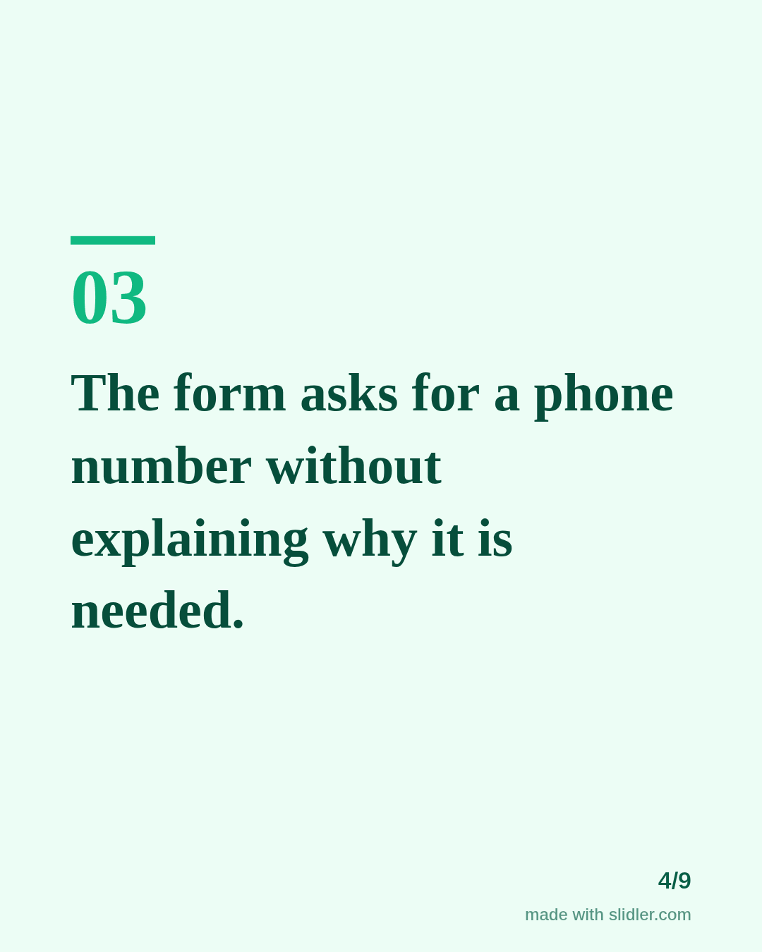 The form asks for a phone number without explaining why it is needed.